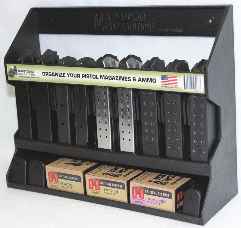 Magazine rack with 9 magazines inside. Pistol Mag Holder - Sharps Mountain - SharpsMountain.com