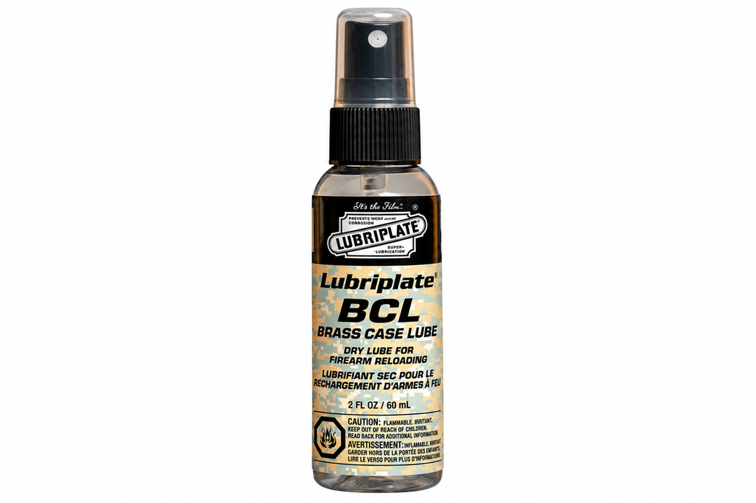 Lubriplate BCL Brass Case Lube 2 oz spray bottle for firearm reloading and brass case resizing.