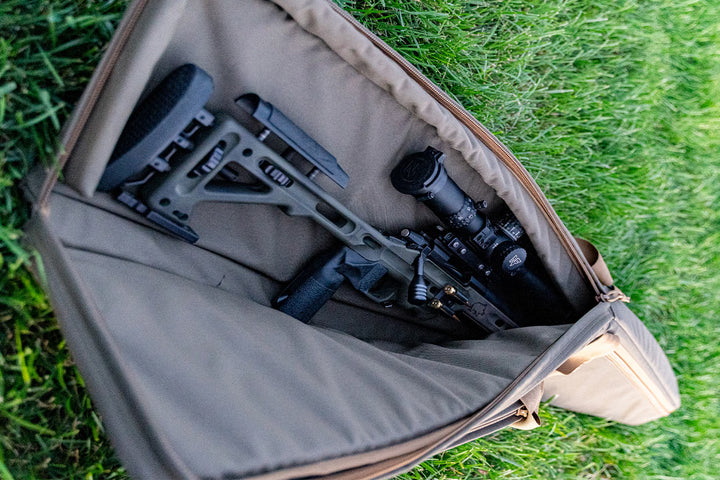 Bag open with long range rifle inside - Armageddon Gear 52 Inch Precision Rifle Case - Sharps Mountain Outdoor Gear - Pigg River Precision