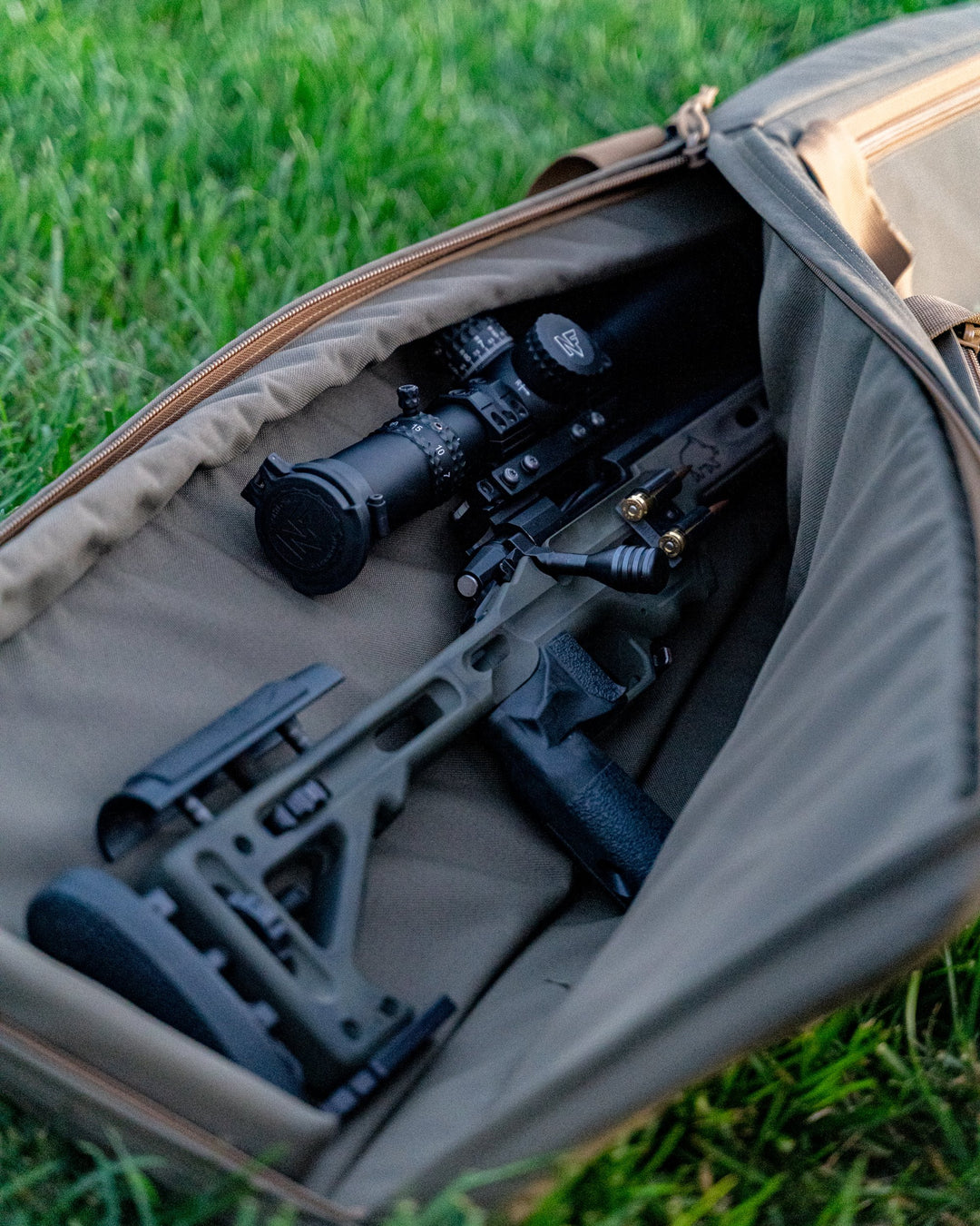Bag open with rifle inside - Armageddon Gear 52 Inch Precision Rifle Case - Sharps Mountain Outdoor Gear - Pigg River Precision