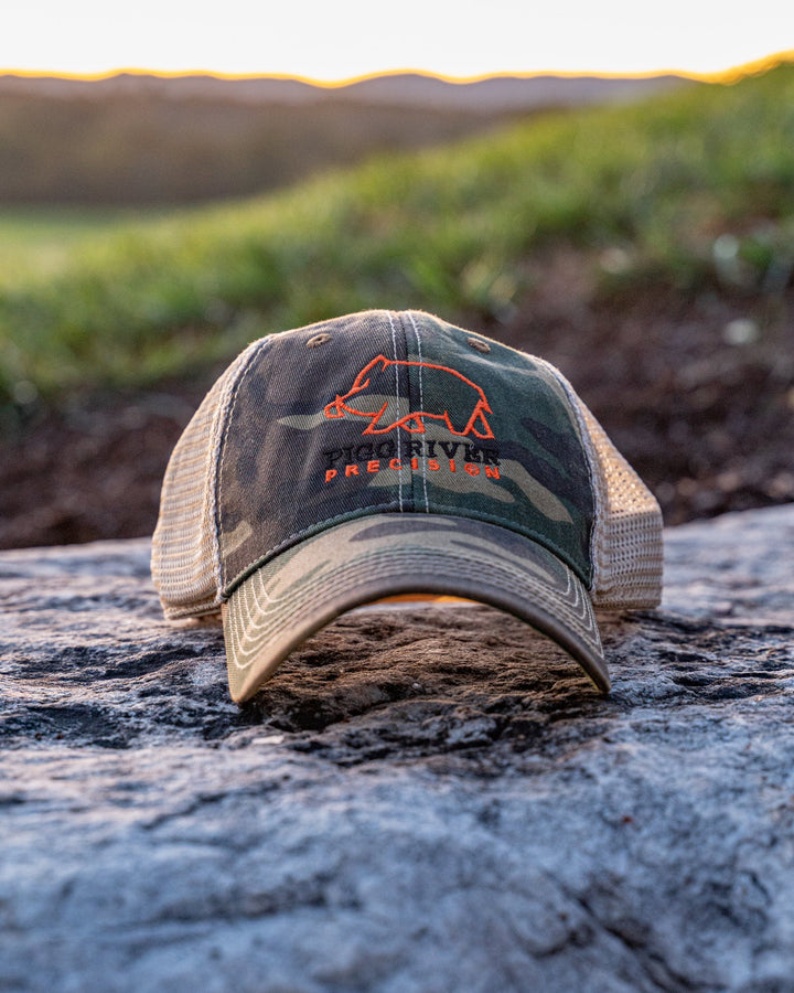 Camo Trucker hat.  Pigg River Precision Hats - Sharps Mountain - SharpsMountain.com