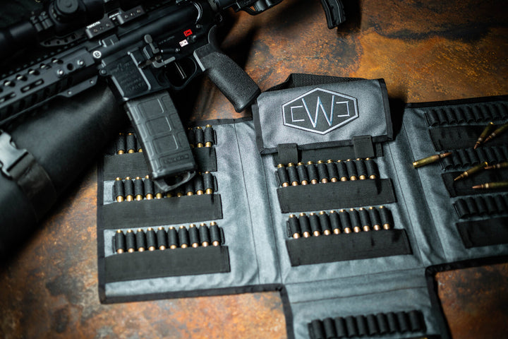 Bag open, loaded with bullets. Walsh Custom Defense - WCD 120 Round Ammo Carrier - Sharps Mountain - Pigg River Precision - sharpsmountain.com 